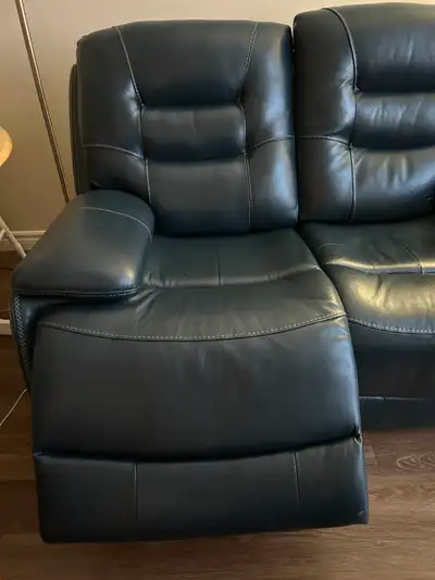 Leather Reclining Loveseat Sofa in Navy Blue, View more