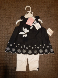 6-9 Months Girls Floral Black Dress Set, Floral Jean Set