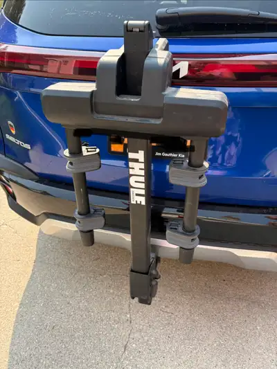 Thule 2 bike hitch bike rack, used once! Paid $550 Easy to install/uninstall, fold down for opening...