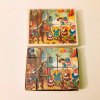 Vintage Snow White Wooden Block Puzzle Missing Scene Sheets