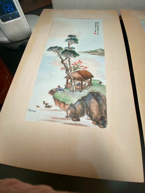Vintage 4 PC  Watercolor by Ling-Gu Yang Season and Asian Outdoo in Arts & Collectibles in Vancouver - Image 3