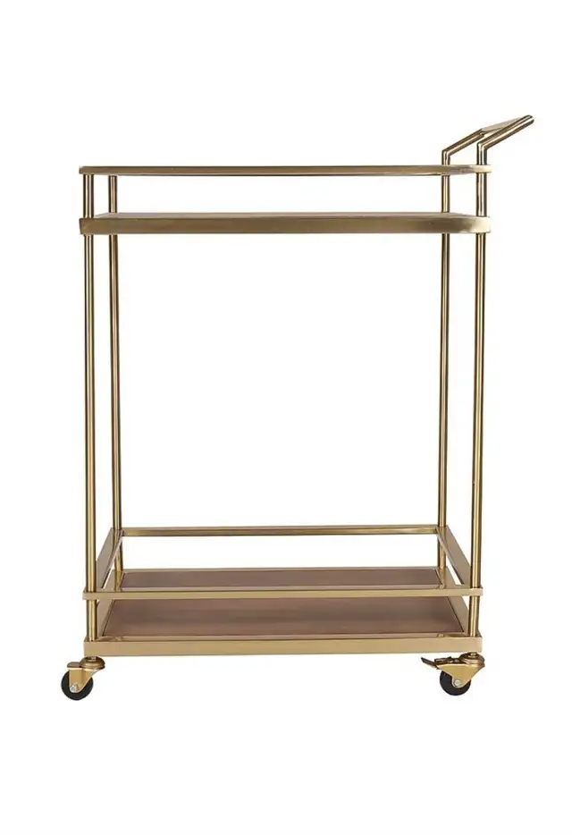 Rolling Bar Cart: Antique Gold Metal Frame w/Wood accent Shelves in Other in City of Toronto - Image 4