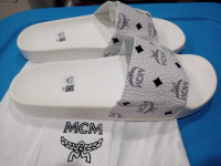 MCM white slides slippers size 11 new with bag ///:::