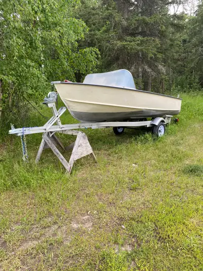 14 foot Princecraft aluminum boat with steering, throttle,and shift controls. Trailex aluminum tilt...