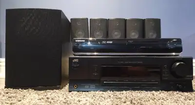 JVC AV Receiver/ 5.1 Speakers,/Samsung Blu-ray Player Combo, View more