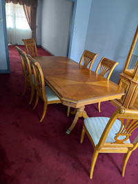 Antique table set with cabinet