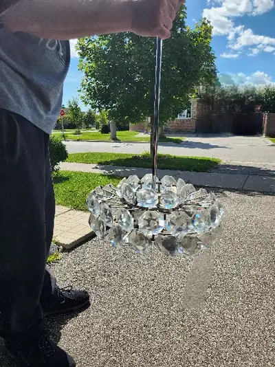 SALE❄️1960s Italian Crystal and Chrome "DIAMOND" Pendant Light, View more