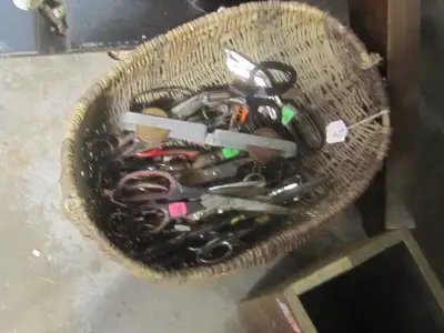 BASKET FULL OF OLD SCISSORS $2.00 EA. ALL TYPES STYLES SEWING, View more