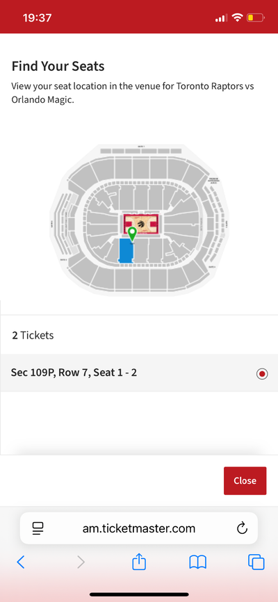 Close Toronto Raptors vs Orlando Magic seats $200 for 2, View more