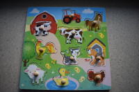 Wooden Peg Puzzle – Farm Puzzle for Toddlers, Kids – 10 Barnyard