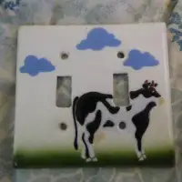 Ceramic Double Switch Plate Light Cover, Cow