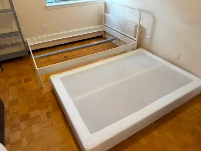 Double White Ikea metal Bed + box spring + slats, View more