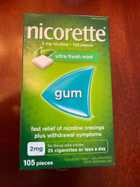 Brand New NICORETTE Cravings Gum 105 pieces 2mg Ultra Fresh Mint