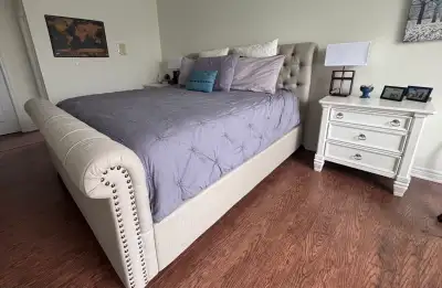 Urban Barn King upholstered Bed with matching furniture set , View more