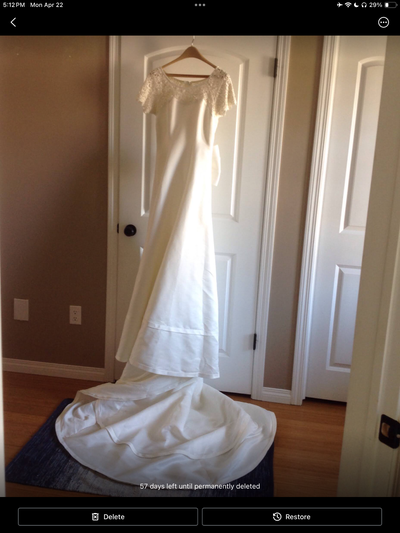 Charming satin and lace wedding dress, View more