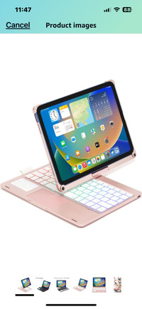 360 Rotatable iPad 10th Generation Keyboard Case with Backlight 