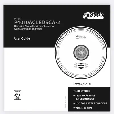 Kidde P4010ACLEDSCA Integrated 120V AC wire-in smoke alarm with 10-year sealed battery backup and LE...