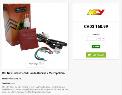 NCY Unrestricted CDI for Honda Ruckus/Metropolitan I have for sale a like-new NCY Unrestricted CDI f...