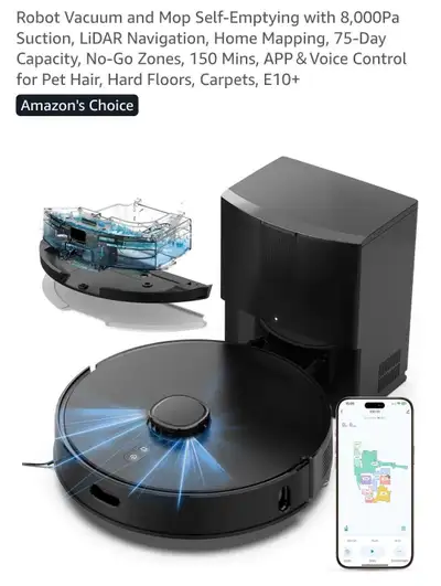 Experience effortless cleaning with this brand new E10+ Robot Vacuum and Mop featuring powerful 8,00...