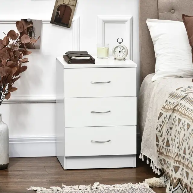 White Bedside Table with 3 Drawers, Modern Wood Nightstand in Dressers & Wardrobes in Markham / York Region - Image 11