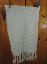 cream scarf with beads and fringed ends (18 x 52) new