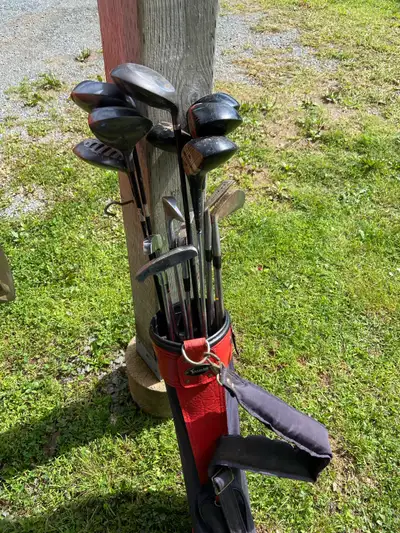 Miscellaneous clubs and golf bag.
