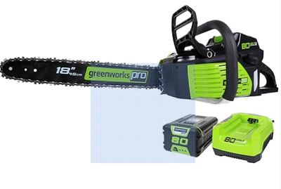SCIE A CHAINE NEUVE Greenworks 80V 45 cm, BATTERIE ET CHARGEUR, View more