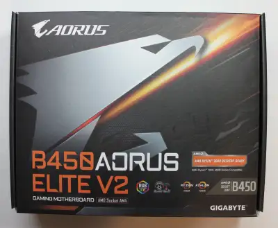 AORUS B450 Elite V2 Motherboard with CPU fan and AMD Ryzen 3 processor installed Motherboard: - AMD...