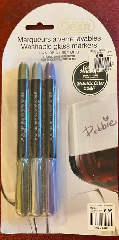 New in package set of 3 Wrote your guests names or draw a picture to represent each person's glass s...