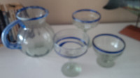 Blue and Clear Glass, Hand Made in Mexico, Recycled Glass