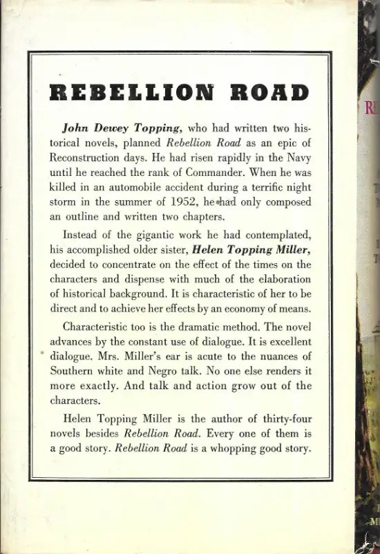 REBELLION ROAD by Helen Topping Miller  - 1954 Hcv DJ63008307165953121