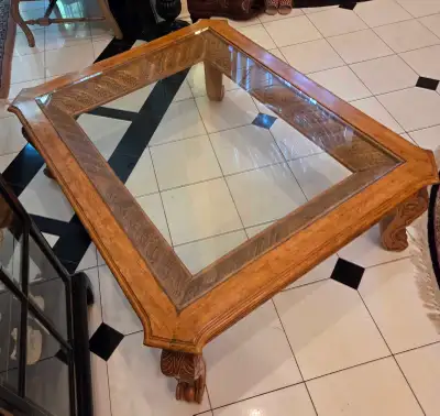 VTG Golden Brown Coffee Table Cocktail Table w Beveled Glass Top, View more