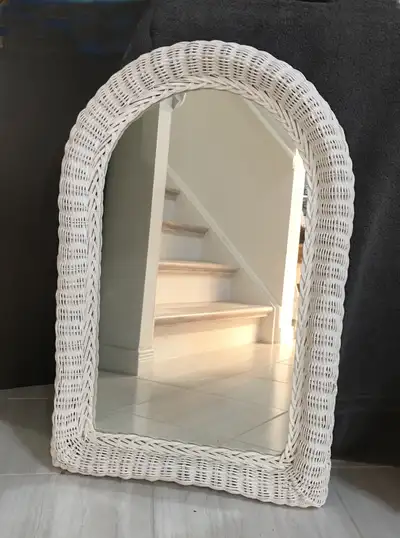 Lovely Large Vintage White Wicker Wall Mount Mirror 30"x 20", View more