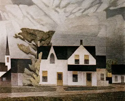 “Village House Light Green" Lithograph by A.J. Casson, View more