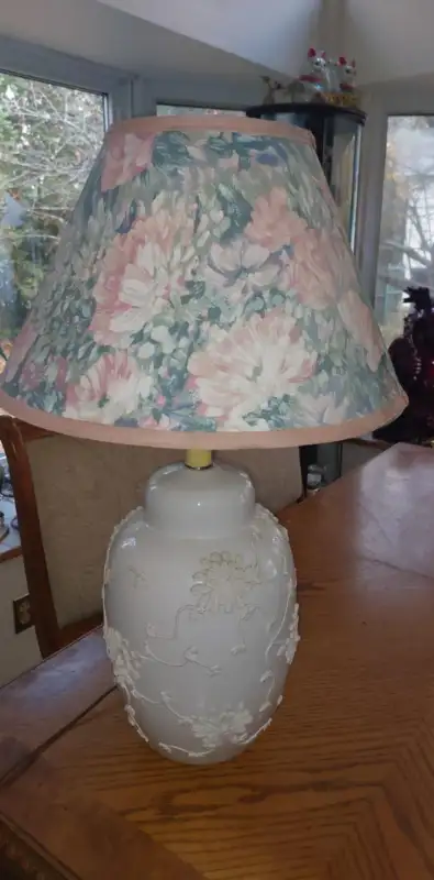Gorgeous vintage porcelain 29" tall lamp, View more