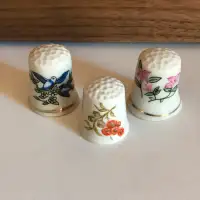 Group of 3 Vintage Thimbles Bluebirds, Floral Hand Painted