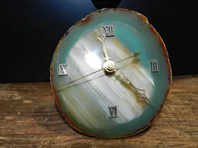 Clock 4” x 4-1/4” Oval Sliced Quartz Stone, View more