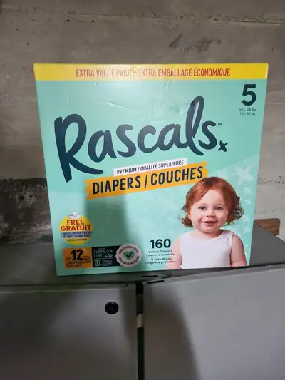 Rascal's size 5 diapers 160 unit, View more