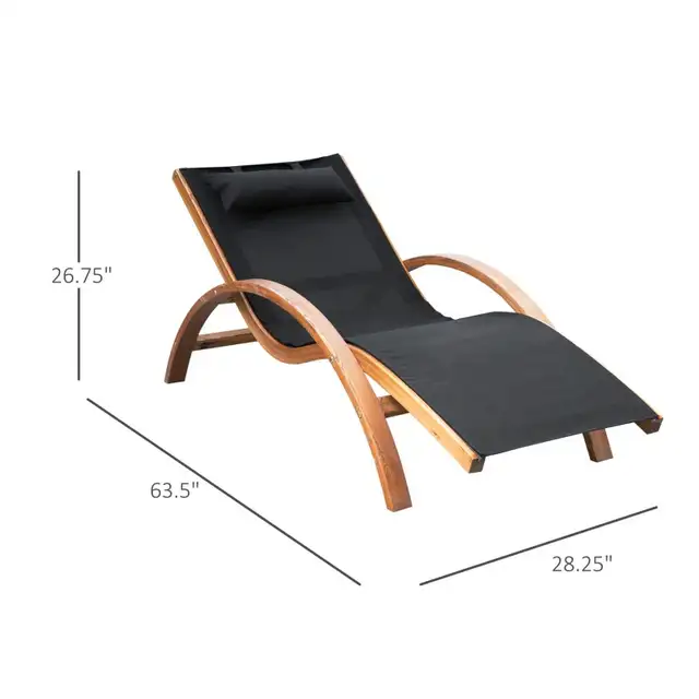 Outdoor Wood Chaise Lounge Chair Recliner Patio Camping with Hea in Patio & Garden Furniture in Markham / York Region - Image 4