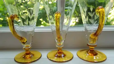 3 W. Hughes Amber Cornflower Antique Glass, View more