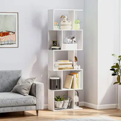  Modern 5-Tier Geometric Bookshelf, S Shaped Bookcase, View more