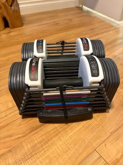 Get ready to elevate your workout routine with this set of PowerBlock Sport 2.4 adjustable dumbbells...