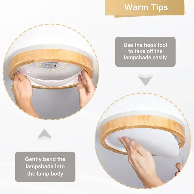 Pevfah Dimmable Wood Flush Mount Ceiling Light, Round LED Fixtur in Indoor Lighting & Fans in Oshawa / Durham Region - Image 5