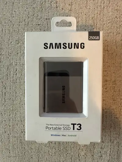 New and sealed Samsung T3 External 250GB SSD. Has not been opened or used.
