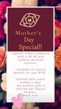 Portrait photographer MOTHER'S DAY DISCOUNT $150 ONLY