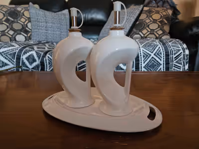 Oil and Vinegar set- three piece set in White Pick up- Pembroke