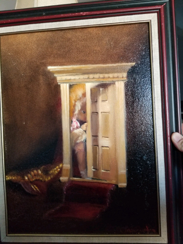 Girl in the door oil painting, signed, 16 * 20 in Arts & Collectibles in Kingston - Image 3