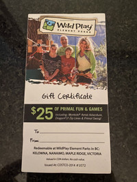 $100 Wild Play Several Locations Gift Certificates