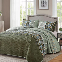 New 3 PC Boho Olive Green Quilt Set •  QUEEN $85/KING $95
