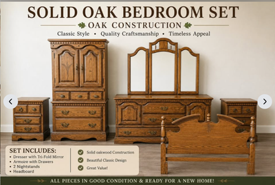 Vintage Canadian-made Daveluyville Furniture solid-oak Suite, View more